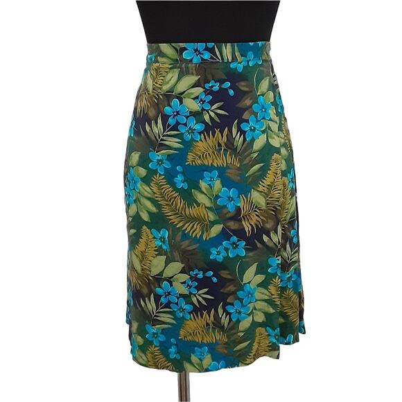 Vintage 80s Hawaiian Floral Two Piece Set High Rise Mini Skirt Button Crop Top L - Picture 8 of 14